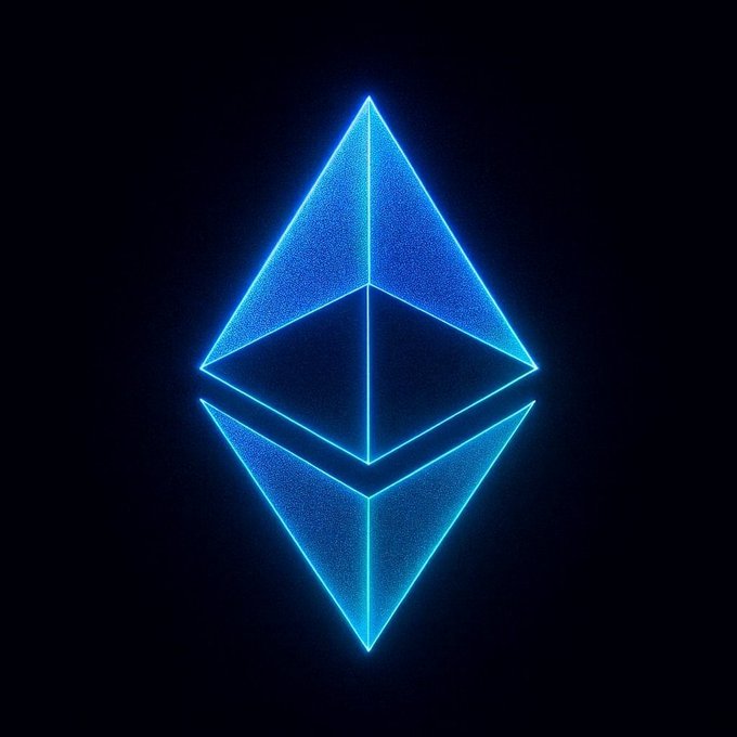 The image features a blue neon-colored triangle, which appears to be a digital illustration or logo. It is set against a black background, making it stand out prominently. The text "Im still buying $ETH There is nothing better" is written below the triangle, indicating that there might be an ongoing discussion about cryptocurrency or the value of Bitcoin.
