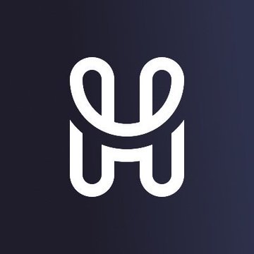 A minimal logo appears as a white stylized lowercase “m” shape centered on a dark blue-black background.