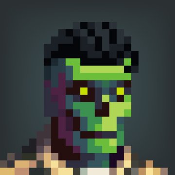 A pixel-art portrait of a green-skinned zombie-like figure with dark hair, set against a moody dark background. The gritty, undead character art pairs with the "Gm it's finally Friday" post to create a playful, crypto-community vibe suggesting collectors gearing up for weekend NFT or digital collectible hunts.