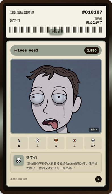 A digital meme card displays a crying cartoon character from a Chinese internet meme community, labeled '数字们' (The Numbers), referencing Stock-to-Flow (S2F) model believers who joked about its failure to zero and subsequent short-term rebound.