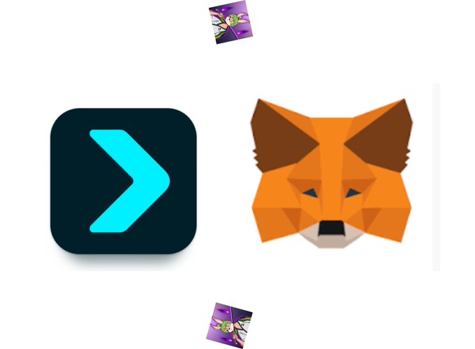 A digital illustration featuring a dark teal square icon with a bright cyan '>' chevron next to a geometric, low-poly orange fox head on a white background, accented with small purple floral graphics.