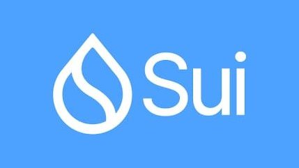The Sui blockchain logo featuring a white water droplet icon next to the word 'Sui' on a blue background.