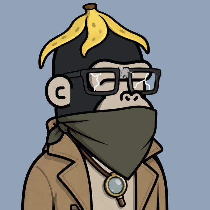 The image features a cartoon monkey wearing glasses, a bandana, and a jacket with a banana hat on top of its head. The monkey appears to be wearing a tie as well. The caption below the image reads "BANANA HAT STAYS ON NO MATTER WHAT Y'ALL CAN'T STOP THIS VIBE!!! @ape0nchain GO VIRAL WITH ME BABY!!!". This post seems to be promoting an event or gathering related to bananas, monkey-themed items, or a similar theme.