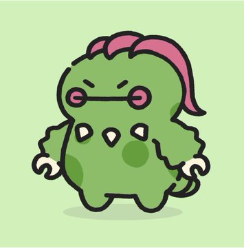 A cute green monster character with pink hair, glasses, and clawed hands stands against a light green background. The character appears to be from the Cool Cats NFT collection, matching the post's praise of new releases while the creator notes their personal collection focuses on the elemental subgroup.