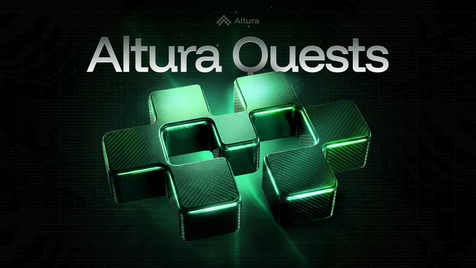 The image features a large green cube with a white border that has the words "Altura Quest" written on it. The cubes are arranged in a square formation, creating an interesting visual effect. The background of the image is black, which contrasts with the vibrant green color of the cubes and makes them stand out even more.