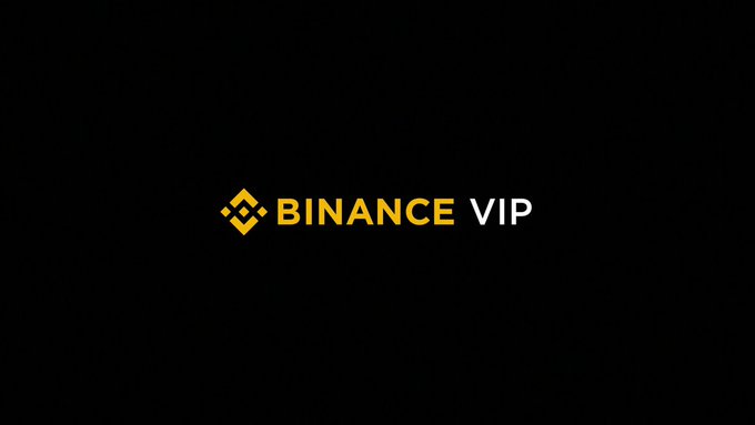 A black screen displays the Binance VIP logo in gold and white lettering, with no additional imagery present. The logo serves as a branding header for a post describing the tiered Binance VIP program, which offers specialized features and services tailored to high-volume traders beyond simple fee discounts.