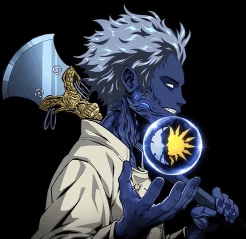 In this image, a man is holding a giant glass orb with a yellow sun at its center. He's dressed in a white shirt and has an eerie looking face as he appears to be staring directly into the viewer. The surrounding darkness seems to amplify his mysterious presence, and the post he follows mentions a newly minted solution called @Solgodsnfts SOLCITY and talks about launching MyNFTs.