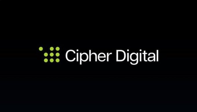 A logo with green dots and the text 'Cipher Digital' on a black background.