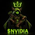 A stylized "Gremlin Pepe" character wearing a crown is shown with glowing green eyes and the "$NVIDIA" ticker displayed below, referencing the bullish community sentiment and anticipated price surge for Nvidia mentioned in the post.