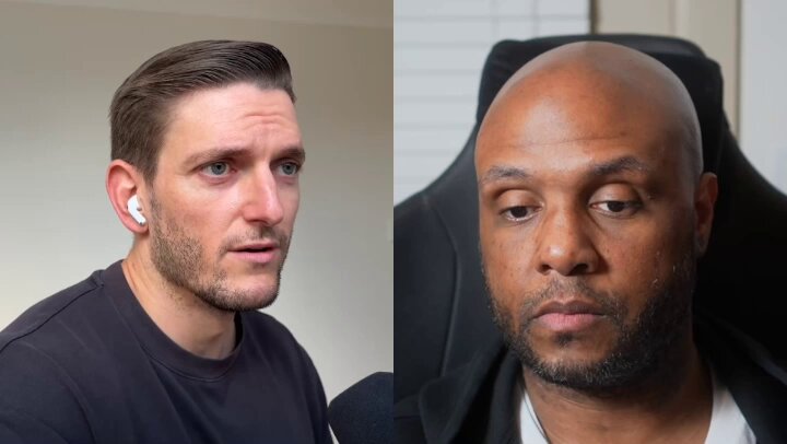 The image shows two men with different hairstyles against a gray background. One man has short hair, while the other has a bald head. The caption of the image reads "On again with @ideacasino and the NGMI Pod: We talk $BTC | $MSTR | $STRC, the art of Tokengooning, the A.I. Boom that just won'n't slow down and much more."