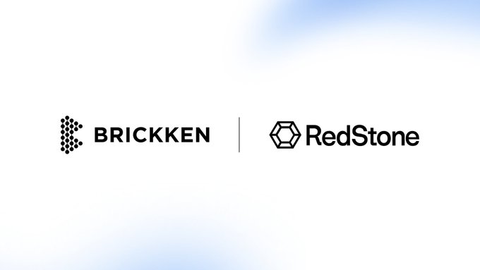 A clean white background displaying the logos for BRICKKEN and RedStone separated by a vertical line.