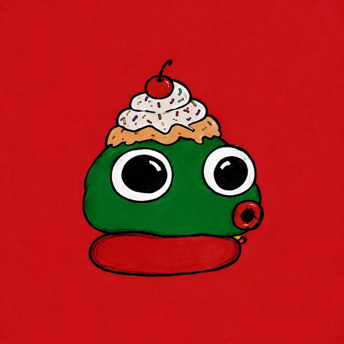 A cartoon illustration of a green blob character with large eyes, topped with whipped cream, sprinkles, and a cherry, sitting on a red base against a red background — serving as the mascot for the "gBlob" NFT collection being announced on OpenSea.