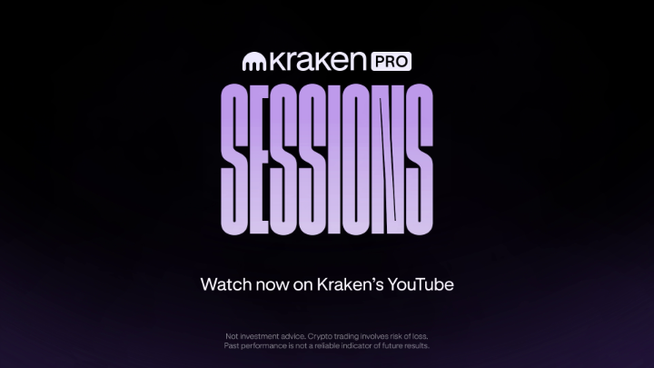The image is a promotional graphic for "Kraken Pro Sessions" with a black background and purple text. It features the Kraken Pro logo at the top, large stylized "SESSIONS" lettering in the center, and text reading "Watch now on Kraken's YouTube" at the bottom, along with a disclaimer that "Not investment advice. Crypto trading involves risk of loss. Past performance is not a reliable indicator of future results."

The graphic relates to the post by advertising a new "Pro Sessions" video, likely one discussing capital preservation and the concept that recovering from a 50% loss requires a 100% gain.