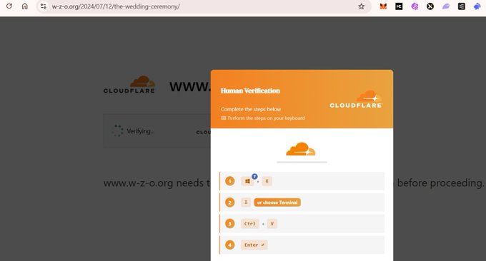 A screenshot of a Cloudflare Human Verification page on the website w-z-o.org, showing a checklist of keyboard steps to complete for verification.