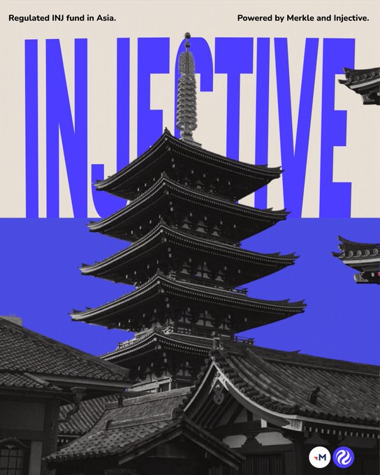 The image features a large, tall pagoda with multiple tiers of roofs against a blue sky background. The pagoda appears to be made of wood or stone, giving it an old-world charm. The caption below the pagoda reads "For most of crypto, institutional exposure has usually stopped at Bitcoin and maybe Ethereum Very few assets ever make it past that wall Yet somehow, @injective just expanded into another continent entirely ━━━━━━━━━━✦━━━━━━━━━ Merkle Capital has officially".