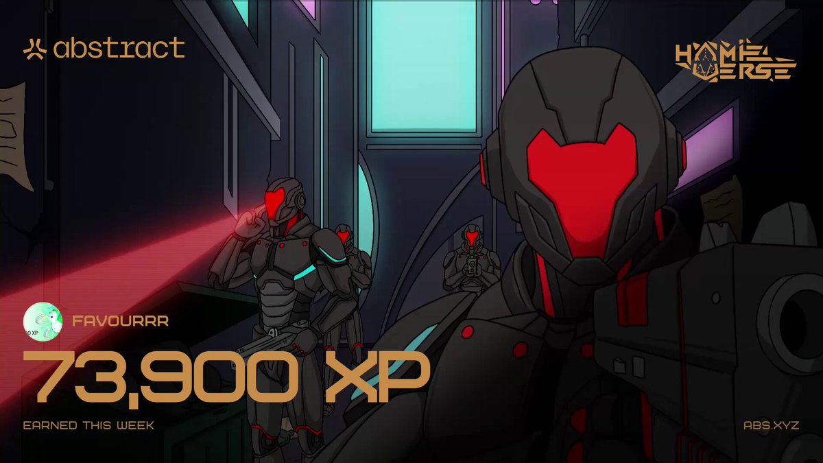The image features a poster with a cartoon character wearing a red helmet and holding a gun. The poster also includes text that reads "Happy XP Day" and "@AbstractChain Feels good to gradually move from 20K XP weekly to 50K+ Playing games I love like tollanUniverse, Spellborne, @playcambria !" and "Excited for @TollanUniverse Season 5 coming June". The poster is displayed on a wall or billboard.