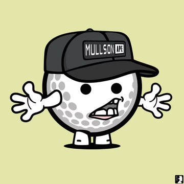 A cartoon golf ball character wearing a "MULLSON" cap stands with a surprised expression, promoting the @Mulls_On_Ape DraftKings DFS contest where the winner will receive the MullsOnApe #2980 NFT on ApeChain.