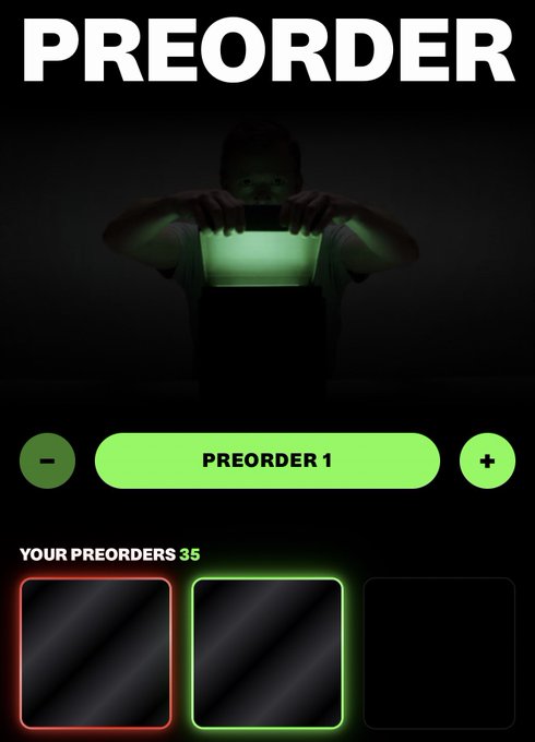 A dark promotional graphic featuring a person peering over a glowing green-lit device, with bold "PREORDER" text at the top and a counter showing "YOUR PREORDERS 35" alongside selectable quantity boxes. The image appears to showcase a milestone or gamified preorder system, possibly highlighting an achievement of 35 preorders—relevant to the poster's question about whether this count is sufficient for a beginner.