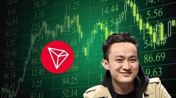 A smiling young man is superimposed over a green stock chart background, with a red circular logo featuring a white triangle design beside him.