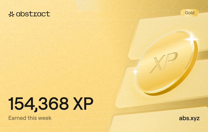 An abstract gold XP rewards card showing 154,368 XP earned this week with the branding 'abs.xyz' and 'Gold' tier label.