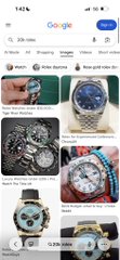Mobile shopping results page on Google showing various watch listings and a skeleton-themed timepiece priced at ₹1,29,999.
