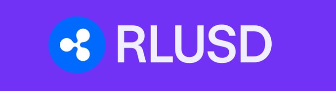 A purple banner displaying the "RLUSD" logo, which is Ripple's stablecoin, featuring a white stylized symbol on a blue circle.