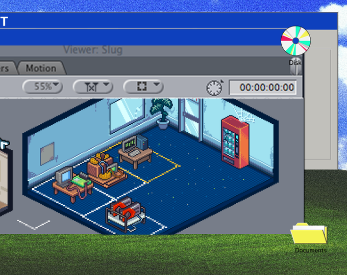 The image shows a retro-style video game called "Mining" that takes place on a computer screen or monitor. The game is set against a grassy field, with a clock located at the top left corner of the screen. There are three different types of machines displayed in the mining game, including two types of ore mining equipment and a small room full of books. In addition to these elements, there's an item labeled "Documents" that may be related to gameplay or game materials. This post seems to be promoting or discussing this classic video game on the internet with a focus on the gameplay aspects.