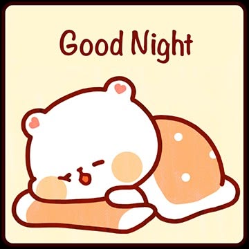 A cute cartoon bear sleeping under an orange blanket with the text "Good Night" displayed above.