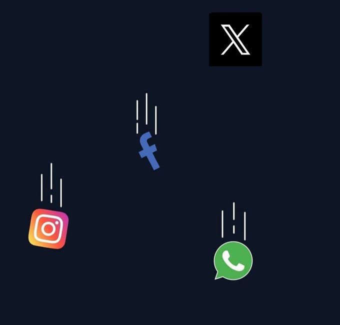 The image features a vibrant graphic with three different icons representing various social media platforms - Instagram, Facebook, and WhatsApp. These icons are rendered against a dark blue backdrop that resembles outer space. The center icon of each platform is flying upwards towards the sky, creating a sense of movement and energy within the composition. The post caption reads "X is the above of all !!!".