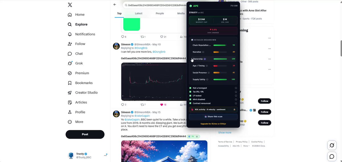 A screenshot of a social media app, specifically Twitter, which has the title "Google Chrome Web Store" at the top. Below the title, there's a live price movement chart that shows the prices of a product over time. The account being represented is @TrustyAI.
