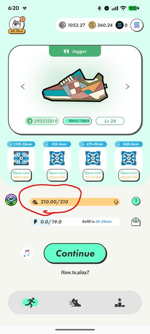 The image shows a phone screen with an app called "Stepn" displayed, which appears to be related to shopping or a game. The app has a green background and white text that reads "Stepn", indicating its purpose. The screen also displays a pair of shoes in the top left corner, suggesting it could be a shopping app for shoes. A red circle with a number inside is located at the bottom right corner of the image, which might represent a step or progress bar within the app.