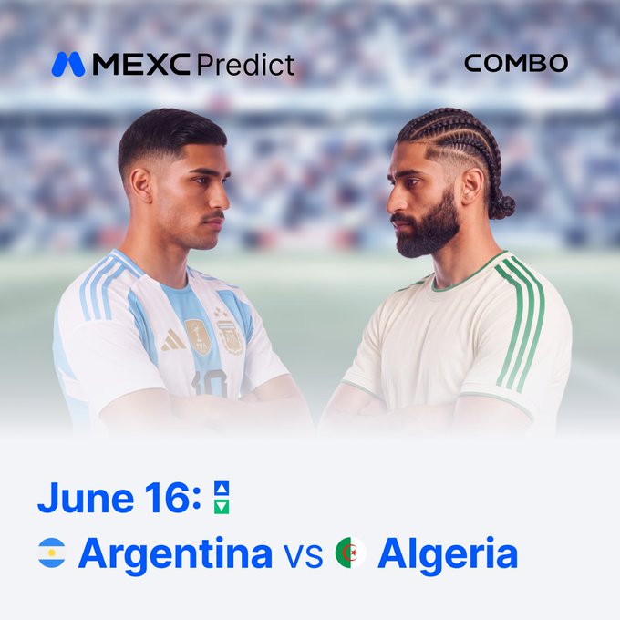 The image features two men standing next to each other, both wearing soccer jerseys. The text "MEXC Predict" is present in the image as well. This suggests that the image might be related to a soccer match or event involving predictions about the outcome of the game.