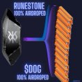 An advertisement showing an airdrop between 'DUNESTONE' (100% airdropped) and an orange coin, with text reading '$100G 100% AIRDROPPED'.
