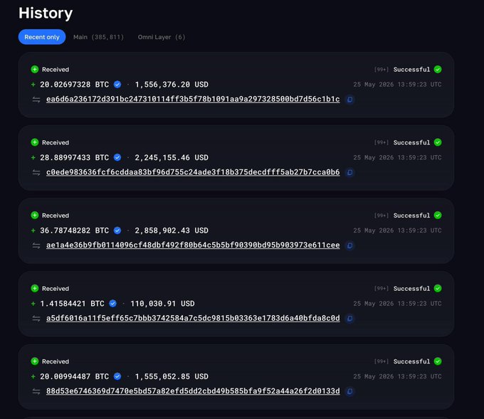 The image shows a screen displaying five lists of Bitcoin transactions, which appears to be part of a browser's history or a report about recent transactions related to cryptocurrency. The text on the screen reads "History" and includes three instances of $BTC at various positions in the display, along with a list of Bitcoins received as well. Some information about these Bitcoins is provided such as their current values and dates. Overall, this screen appears to be relevant to understanding how Bitcoin transactions are stored and managed within a particular browsing environment or application.