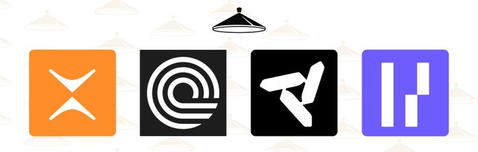 The image displays four app icons representing the perpetual DEX platforms mentioned in the post: an orange icon for Ondo Perps, a black spiral icon for PhoenixTrade, a black icon with a stylized "P" for nadoHQ, and a purple icon for Perpltrade. The icons visually correspond to the four projects highlighted in the post about farming points and prize pools.