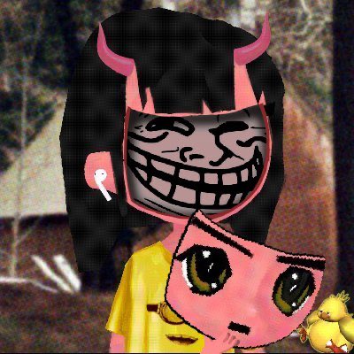 A pink cartoon character with an exaggerated sinister grin and devil horns stands beside a smaller pink character holding a yellow chick, set against a blurred outdoor backdrop.

The whimsical, slightly menacing artwork appears to playfully represent the intense crypto community drama, with the grinning horned figure perhaps symbolizing the negative sentiment while the smaller character represents CrashiusClay69 himself being defended against unwarranted criticism.