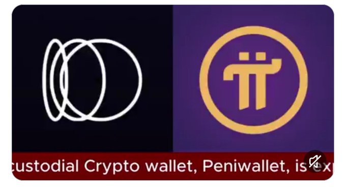 A graphic showing two cryptocurrency wallet logos side by side—the Peniwallet logo (white circular design on dark background) and the Pi Network logo (gold Pi symbol on purple background)—with text reading "custodial Crypto wallet, Peniwallet," illustrating the potential integration between the Peniwallet decentralized wallet and Pi Network.