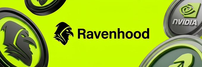 A green promotional banner for 'Ravenhood' featuring the company's raven logo in the center, with NVIDIA branding visible on a circular badge on the right side.