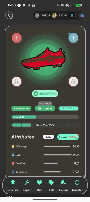 The image shows a phone screen displaying an app called "Stepn" with a red shoe on it, along with other information about the app's features and benefits. The app appears to be designed for athletes or sports enthusiasts who want to track their performance in various activities such as running, swimming, or weightlifting. The post suggests that the app can help users improve their skills by providing detailed insights into their progress and offering personalized recommendations based on their strengths and weaknesses.