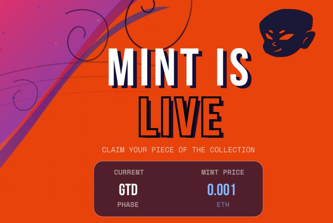 The image shows a website that is promoting an online minting project called Mint Is Live, which has been active for over 6 months at this time. A gray backdrop with purple swirls suggests that the focus of the image is on this digital minting platform. The text displayed below the image reads "GTD Mint is LIVE! It' s time to secure your NFT. Trading is locked during mint. No jeeting. Just minting. Once the mint phase ends, trading will be enabled for everyone on OpenSea." This information implies that the project has been active and well-received by users, as it has already been in operation for 6 months with an active user base. The post also mentions "claim your piece of the collection" and provides a brief summary about the project.