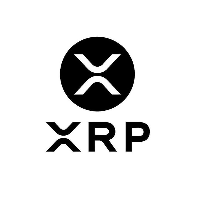 Black circular logo featuring the XRP cryptocurrency symbol (X) above the text 'XRP' on a white background.