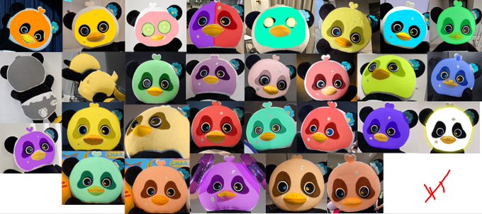 This image is a collage of various Lunar panda plush toys in different colors and styles. The post update likely refers to new mask designs or color variations being added to their product list.
