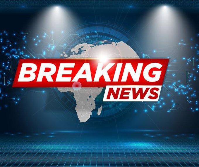 A 'BREAKING NEWS' graphic with red banners and white text overlaid on a digital globe and circuit board background with blue lighting.