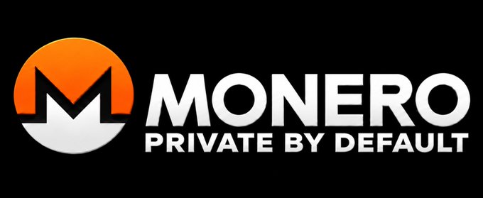 The Monero cryptocurrency logo featuring an orange and white 'M' symbol with the tagline 'PRIVATE BY DEFAULT' on a black background.