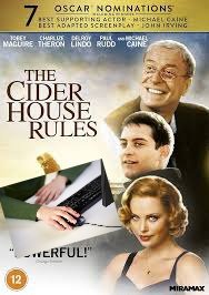 A DVD cover for 'The Cider House Rules' listing 7 Oscar Nominations including Best Supporting Actor Michael Caine and Best Adapted Screenplay, with the Miramax logo and a '12' age rating.