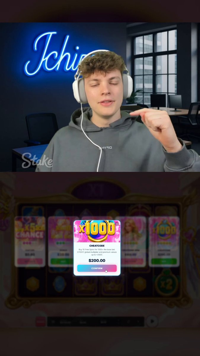 The image features a man wearing headphones, sitting at a slot machine with a sign that says "100SOL" above him. The man appears to be playing a game or using an app related to the slot machines. There are several other signs in the background, including one for a free app and another for a paid promotion. The image also contains text about a paid promotion on social media platforms.