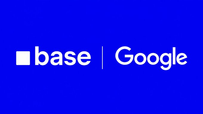 The image features the logos of Base and Google side by side on a blue background, visually representing a comparison between the two. This relates to the caption "Base will be bigger than Google," using the juxtaposition of the logos to suggest Base's potential to surpass Google.