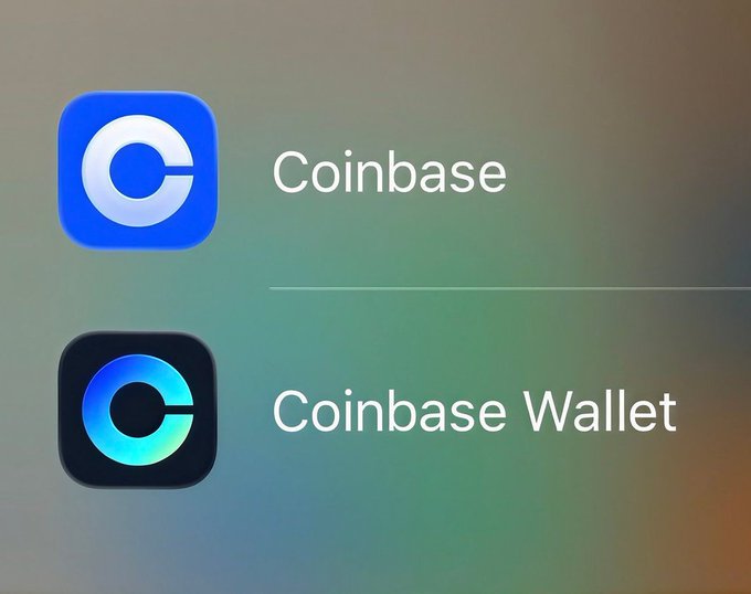 A close-up of a smartphone screen showing the app icons for Coinbase and Coinbase Wallet on a blurred background.