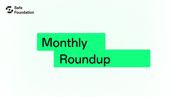 The image features a white background with green text that reads "Monthly Roundup" at the top, followed by "SAFE Foundation" below it. The text is written in black font. Below this, there are two lines of green text that say "Monthly Roundup". The overall layout and color scheme suggest that the image might be related to a blog post or an article about the Safe Safenet Beta staking system.