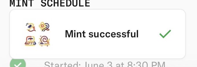 The focus of the image is an app icon with the text "Mint Successful", which indicates that a success status for a Mint app has been achieved. The app was recently installed, and it has started running on the mobile device.